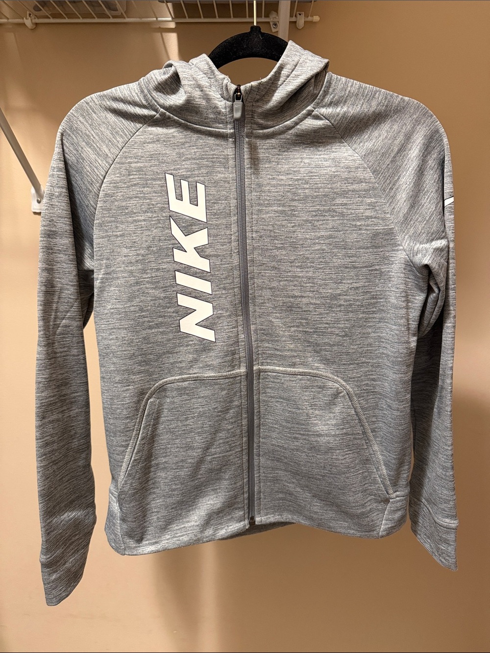 Nike Youth Light Grey Full-Zip Hooded Jacket - size large